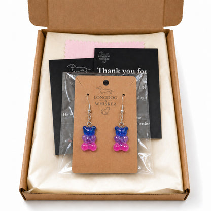 Gummy Bear Earrings - Dark Blue / Pink with Longdog & Whisker packaging