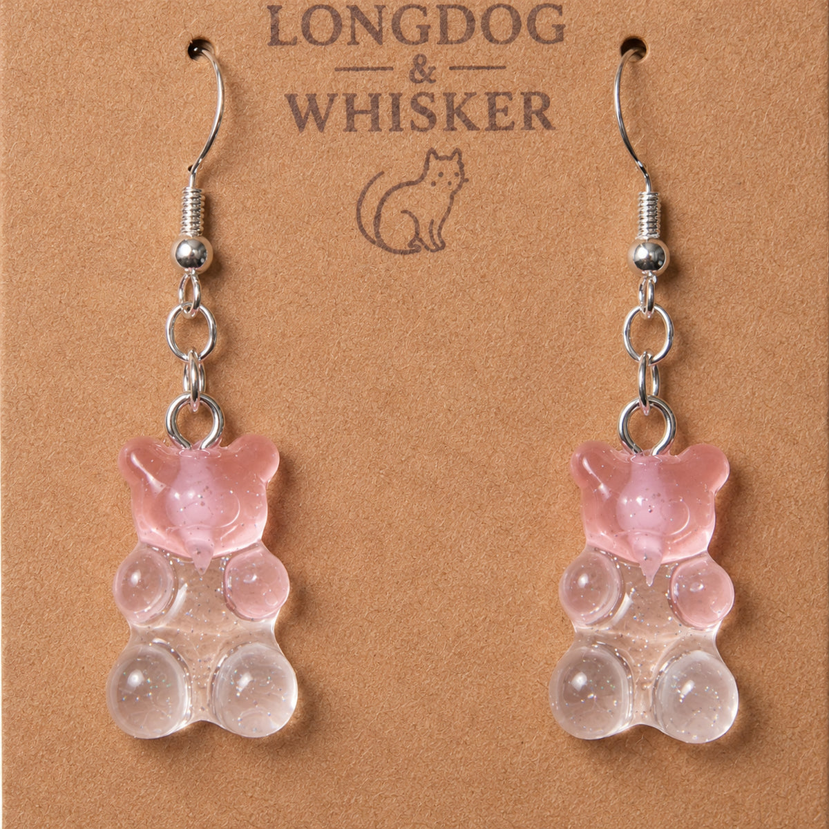 Close-up detail of Gummy Bear Earrings - Pink Clear