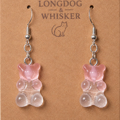 Close-up detail of Gummy Bear Earrings - Pink Clear