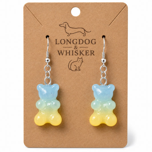 Gummy Bear Earrings - Pale Blue / Yellow by Longdog & Whisker