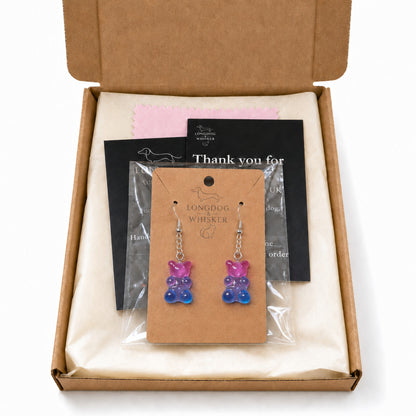 Gummy Bear Earrings - Pink / Clear Blue with Longdog & Whisker packaging
