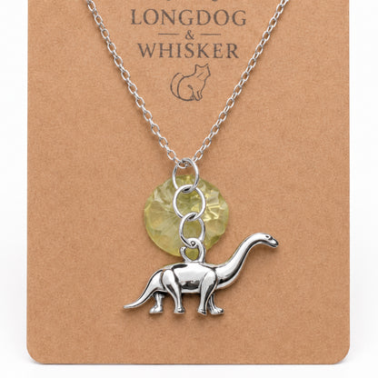 Close-up detail of Silver Brontosaurus Dinosaur Necklace