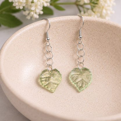 Leaf Earrings - Silver Hooks displayed in a lifestyle product photo
