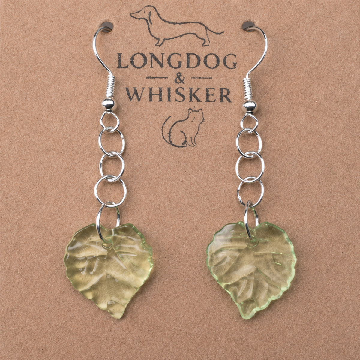 Close-up detail of Leaf Earrings - Silver Hooks