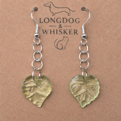 Close-up detail of Leaf Earrings - Silver Hooks