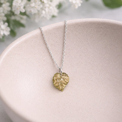 Silver Leaf Necklace displayed in a lifestyle product photo