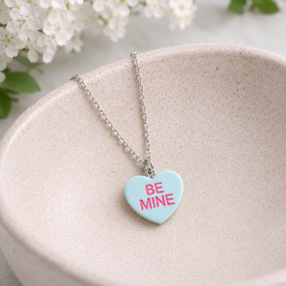 Be Mine Necklace - Light Blue displayed in a lifestyle product photo