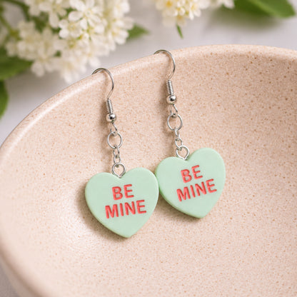 Be Mine Heart Earrings - Light Green displayed in a lifestyle product photo