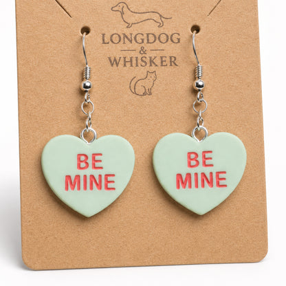 Close-up detail of Be Mine Heart Earrings - Light Green
