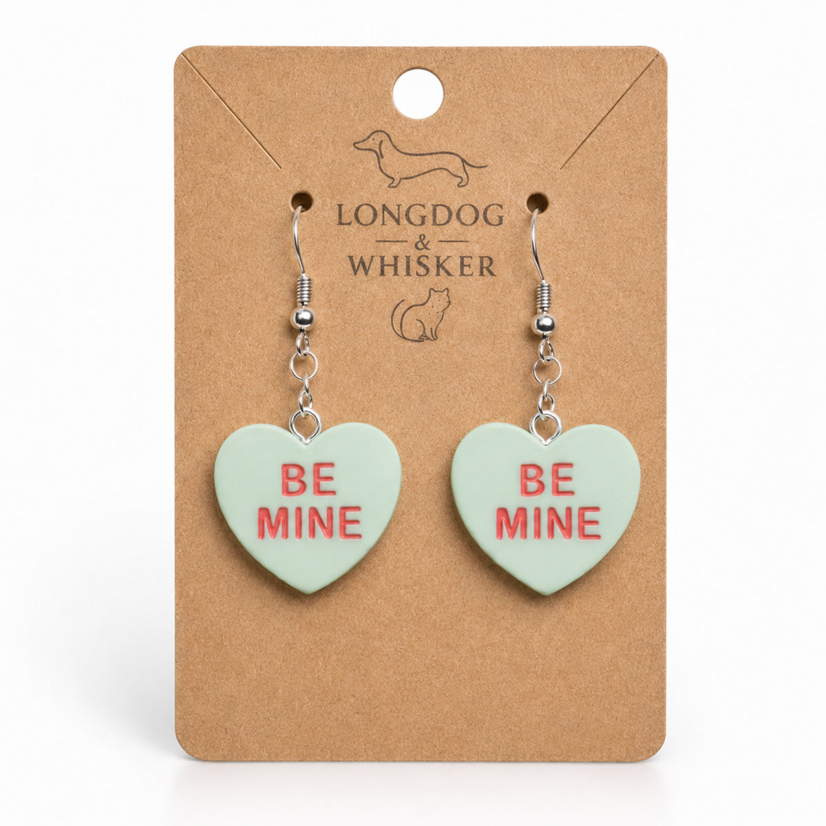 Be Mine Heart Earrings - Light Green by Longdog & Whisker