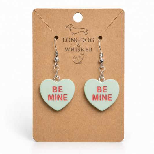 Be Mine Heart Earrings - Light Green by Longdog & Whisker