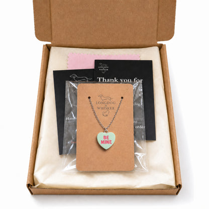 Be Mine Necklace - Light Green with Longdog & Whisker packaging