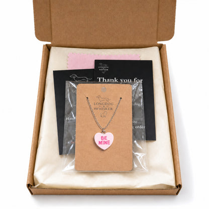 Be Mine Necklace - Light Pink with Longdog & Whisker packaging