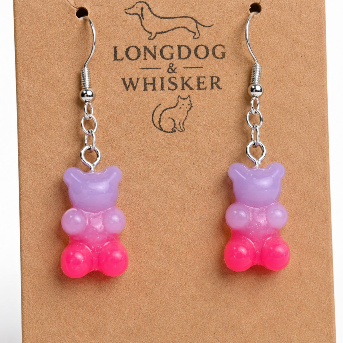 Close-up detail of Gummy Bear Earrings - Lilac/Pink
