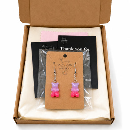 Gummy Bear Earrings - Lilac/Pink with Longdog & Whisker packaging