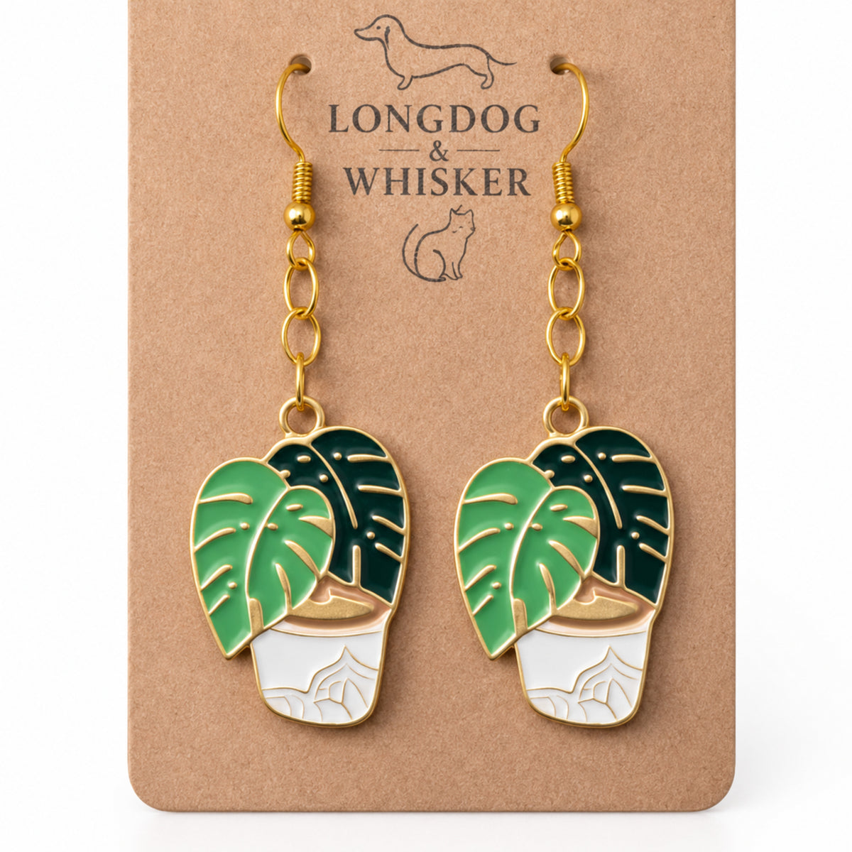 Close-up detail of Monstera Earrings