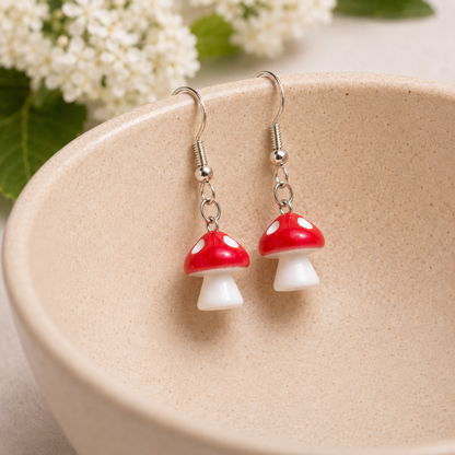 Mushroom Earrings - Silver Hooks lifestyle image