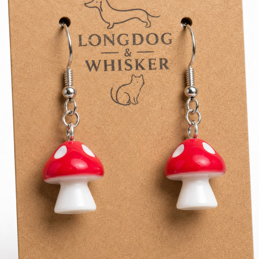 Mushroom Earrings - Silver Hooks close-up detail image