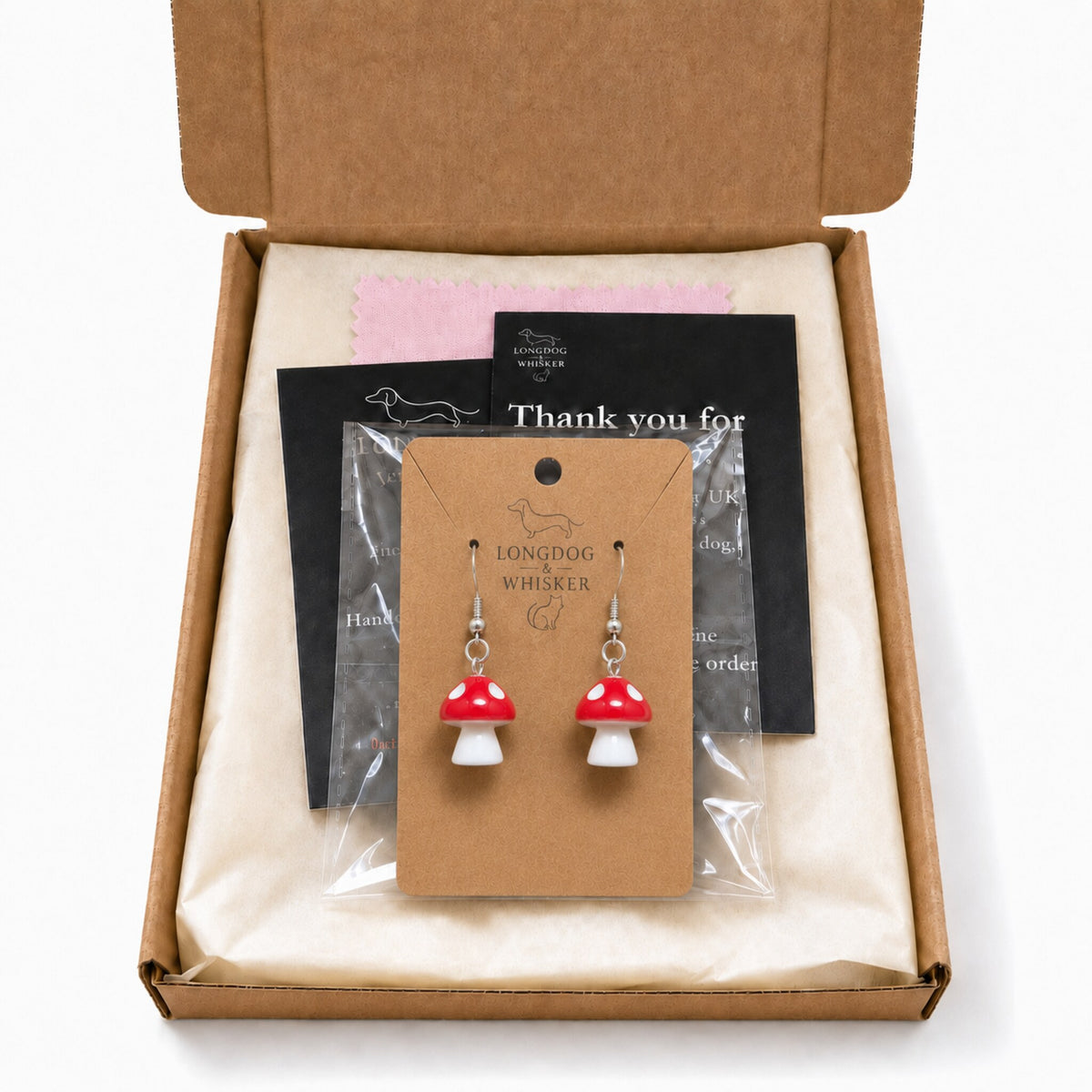 Mushroom Earrings - Silver Hooks packaging image