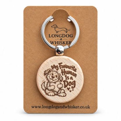 My Favourite Human Is a Dog wooden keyring on Longdog & Whisker kraft card