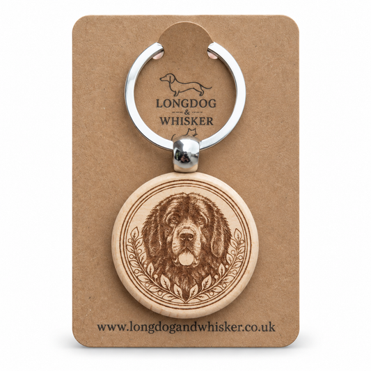 Newfoundland wooden keyring with leafy portrait frame on Longdog & Whisker kraft card