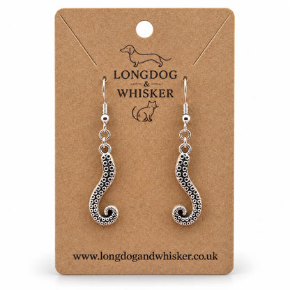 Octopus tentacle drop earrings on Longdog & Whisker kraft card