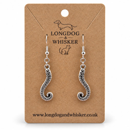 Octopus tentacle drop earrings on Longdog & Whisker kraft card