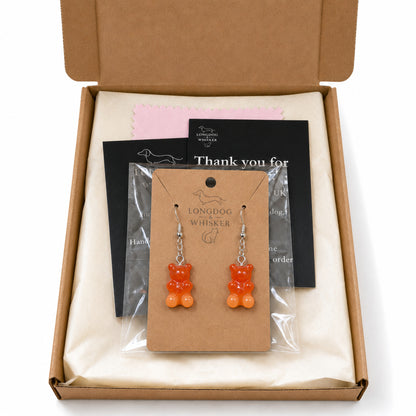 Gummy Bear Earrings - Orange with Longdog & Whisker packaging