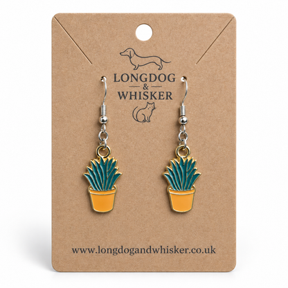 Orange Succulent Earrings with silver-tone hooks on a Longdog & Whisker product card