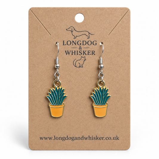Orange Succulent Earrings with silver-tone hooks on a Longdog & Whisker product card