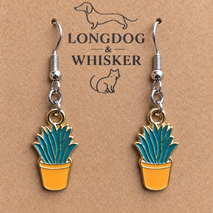 Close-up of Orange Succulent Earrings with silver-tone hooks and gold-tone charm trim