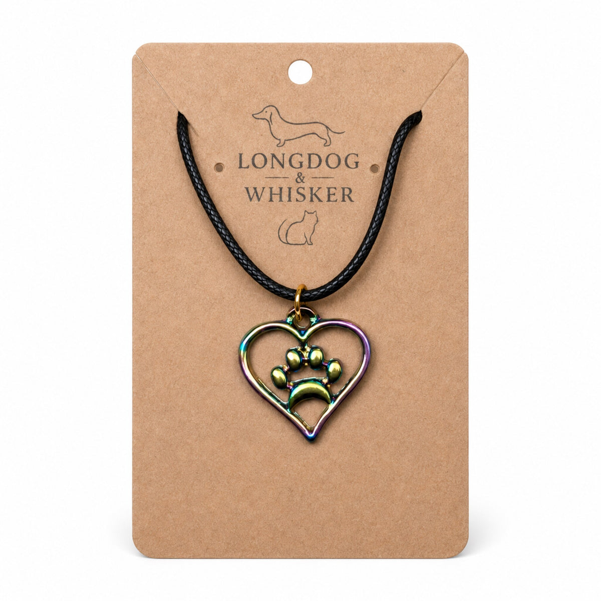 Iridescent Heart Dog Paw Print Necklace by Longdog & Whisker