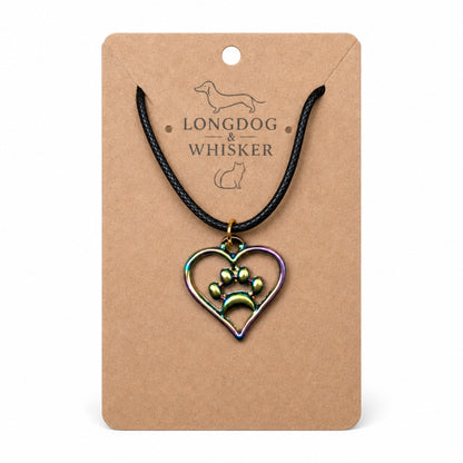 Iridescent Heart Dog Paw Print Necklace by Longdog & Whisker