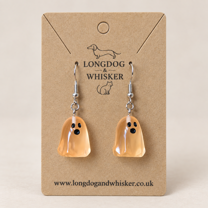 Peach Ghost Earrings on Longdog & Whisker packaging card