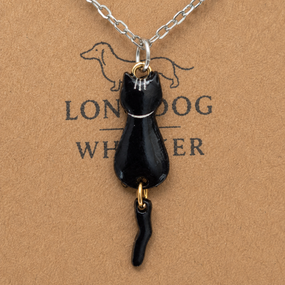 Close up of Percy Cat Necklace pendant and tail detail