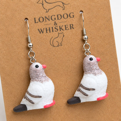 Close-up detail of Pigeon Earrings on Longdog & Whisker product card