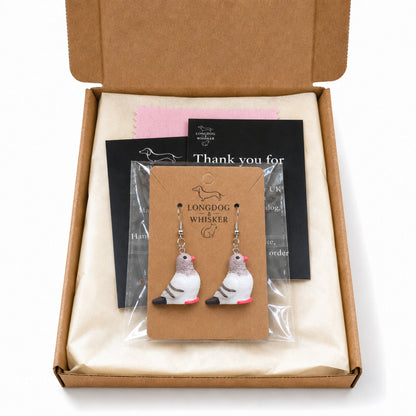 Pigeon Earrings in Longdog & Whisker gift-ready packaging