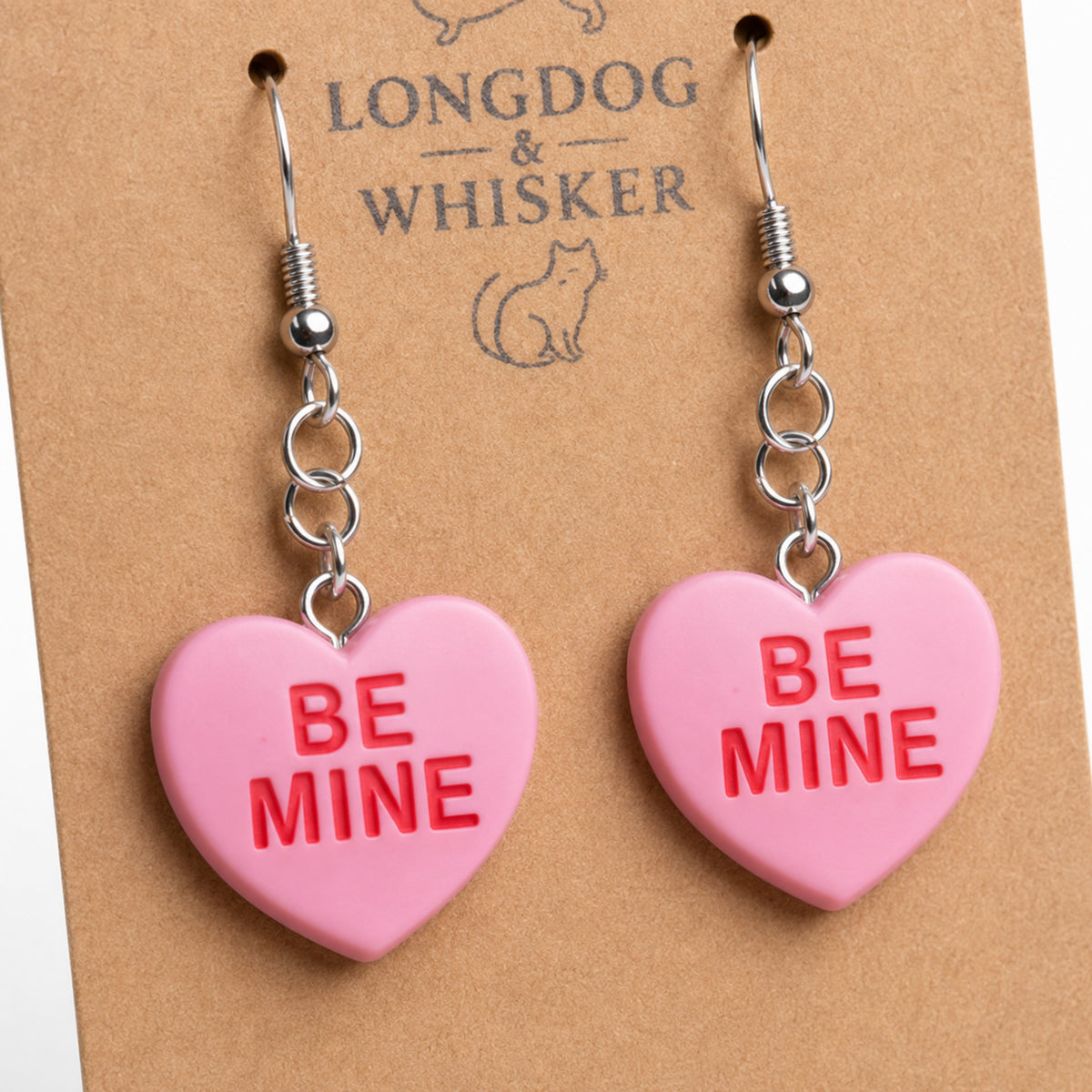 Close-up detail of Be Mine Heart Earrings - Pink