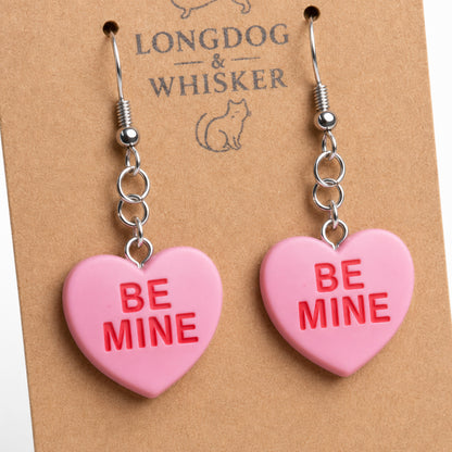 Close-up detail of Be Mine Heart Earrings - Pink