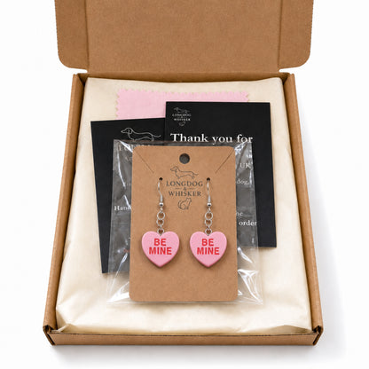 Be Mine Heart Earrings - Pink with Longdog & Whisker packaging