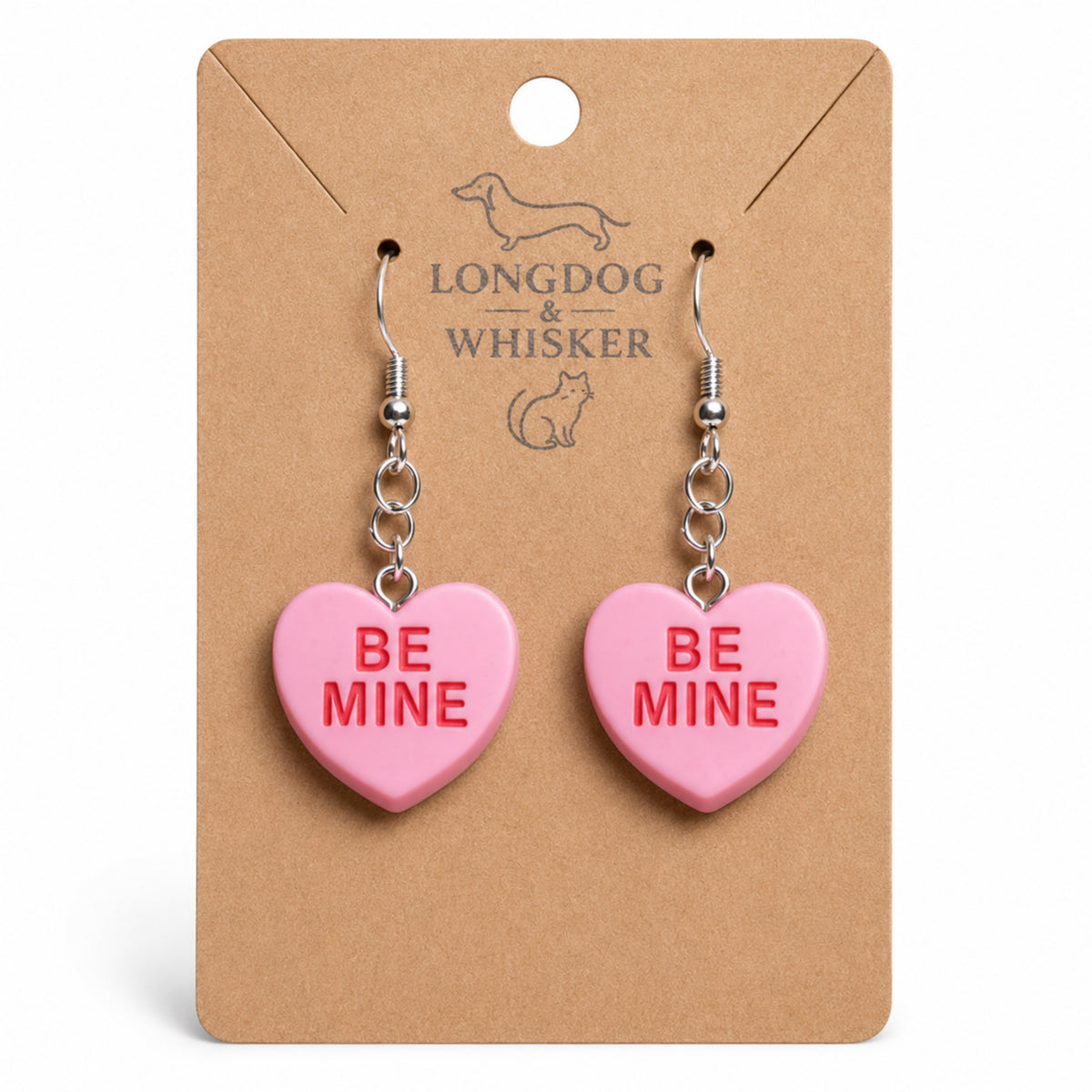 Be Mine Heart Earrings - Pink by Longdog & Whisker