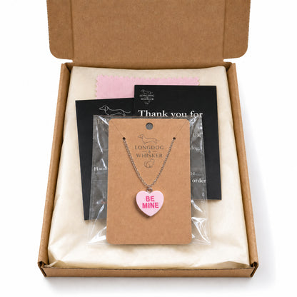 Be Mine Necklace - Pink with Longdog & Whisker packaging