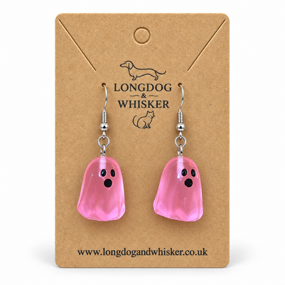 Pink Ghost Earrings on the Longdog & Whisker product card