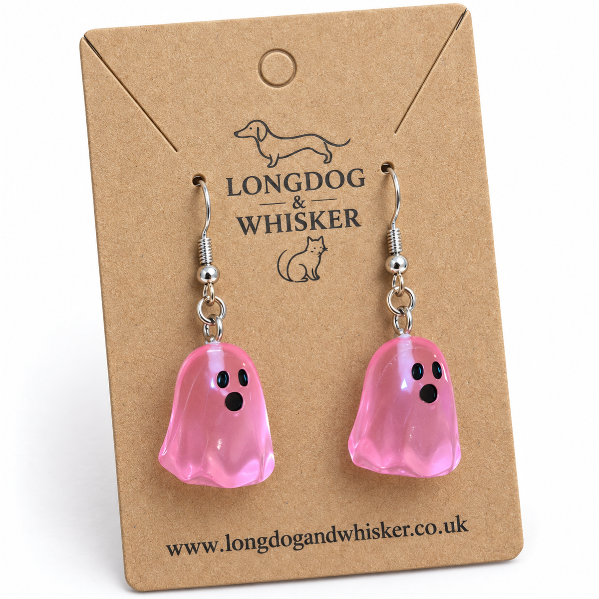 Close-up of the Pink Ghost Earrings