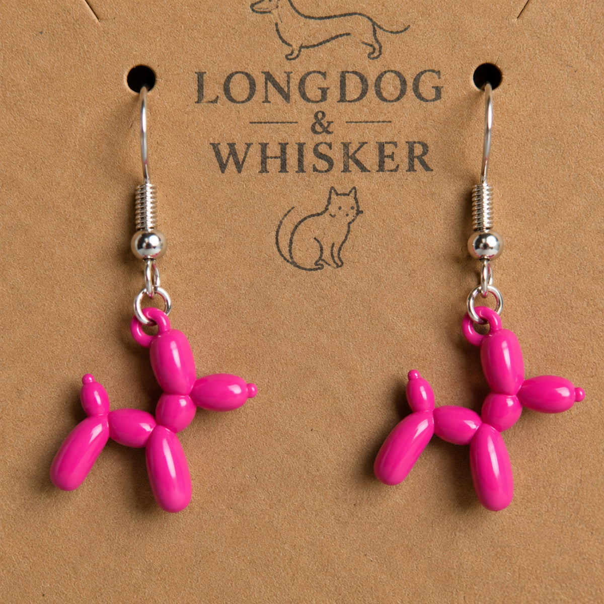 Close up detail of Pink Balloon Dog Earrings