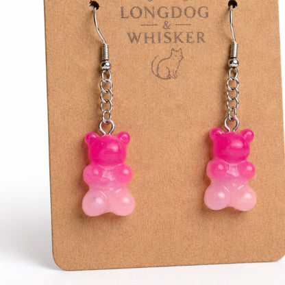 Close-up detail of Gummy Bear Earrings - Dark Pink/Light Pink