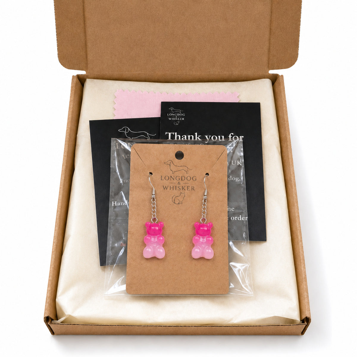 Gummy Bear Earrings - Dark Pink/Light Pink with Longdog & Whisker packaging