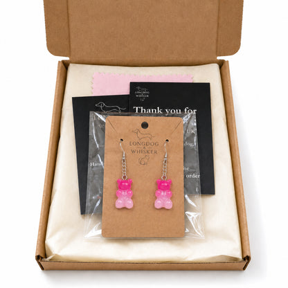 Gummy Bear Earrings - Dark Pink/Light Pink with Longdog & Whisker packaging