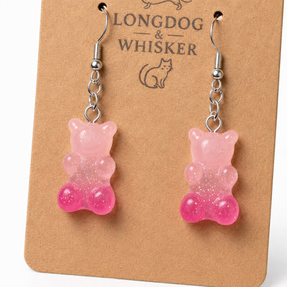 Close-up detail of Gummy Bear Earrings - Light Pink/Dark Pink