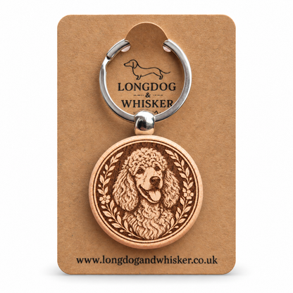 Poodle wooden keyring on a Longdog & Whisker product card